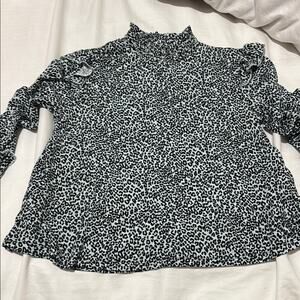 LoveFire S Leopard Print Ruffle Top Black White mock turtleneck rayon spandex